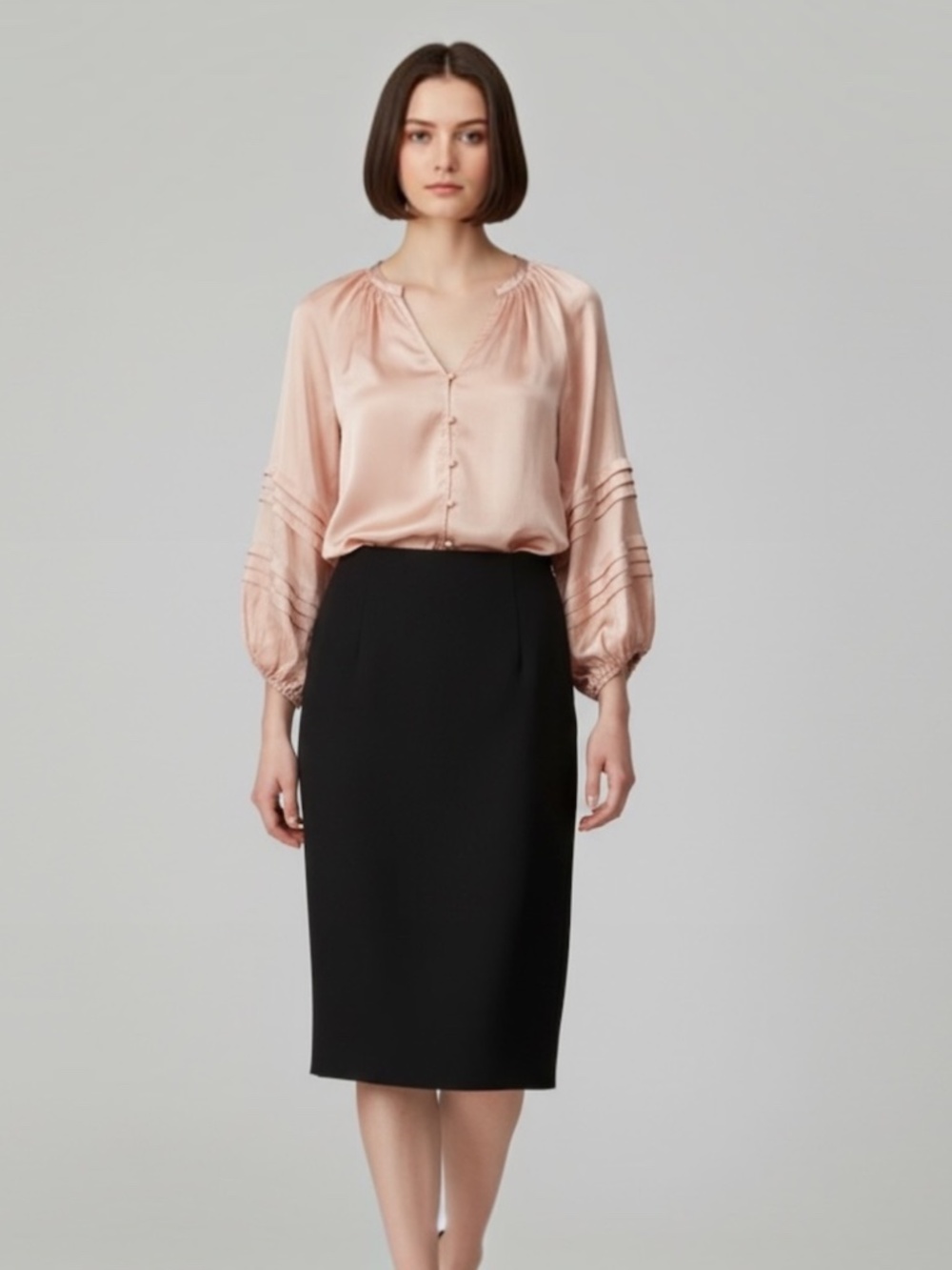 1. State Blush Pink Button-Front Balloon Sleeve Blouse